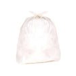 A clear, extra heavy duty garbage sack with a tie fastening at the top, made from recycled plastic.