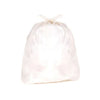A clear, extra heavy duty garbage sack with a tie fastening at the top, made from recycled plastic.