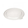 A clear round polypropylene lid designed to fit specific round back containers.