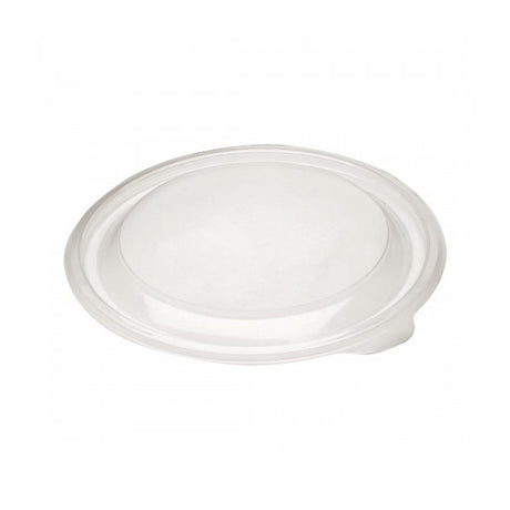 A clear round polypropylene lid designed to fit specific round back containers.