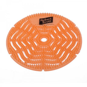 Orange circular object with a textured surface and 'Robert Scott' branding on a white background