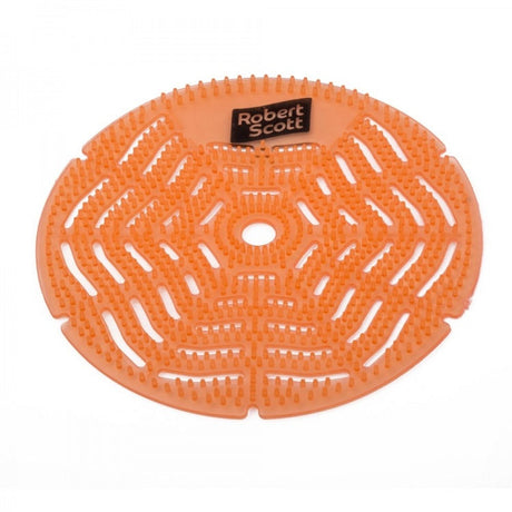Orange circular object with a textured surface and 'Robert Scott' branding on a white background