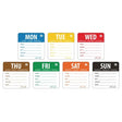 Set of seven color-coded labels for weekdays with text fields.