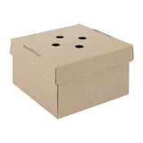 Brown cardboard box with holes for ventilation on a white background
