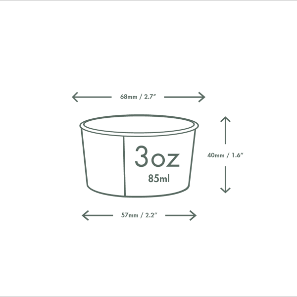 Measurement chart for a 3oz container with dimensions labeled.