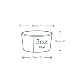 Measurement chart for a 3oz container with dimensions labeled.