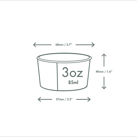 Measurement chart for a 3oz container with dimensions labeled.