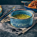 aqua blue terra porcelain deep bowl with soup 