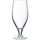 A clear glass beer pint with a stem design, suitable for serving beer.