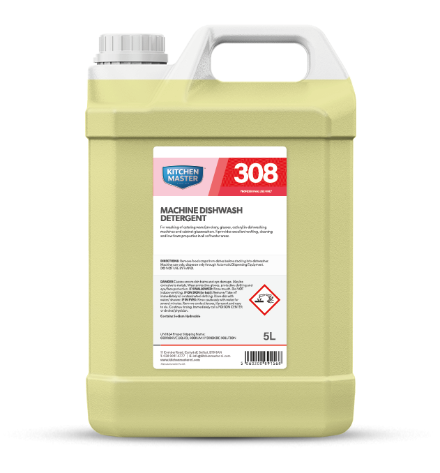 5L container of Kitchen Master 308 Machine Dishwash Detergent on a white background