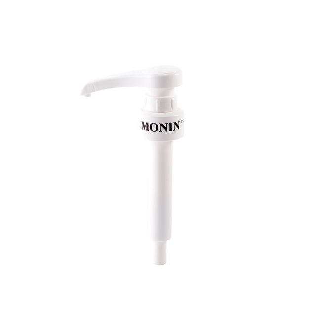 White Monin syrup dispenser on a white background