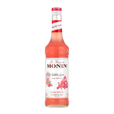 Monin Bubble Gum syrup bottle on a white background