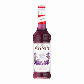 Monin lavender syrup bottle on a white background