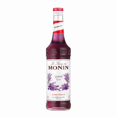 Monin lavender syrup bottle on a white background