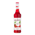 Monin Raspberry syrup bottle on a white background