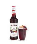 monin spiced red berry syrup bottle and drink