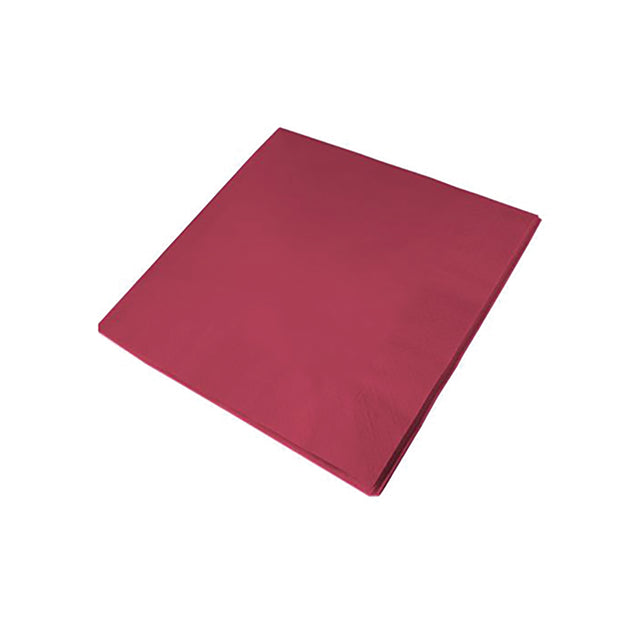 A single bordeaux red 3-ply paper napkin unfolded on a white background.