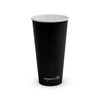 Black paper cup with Vegware logo on a white background