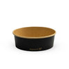 Black and brown compostable bowl with 'Vegware' logo on a white background