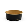 Black and brown compostable container with 'Vegware' logo on a white background