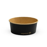 Black and brown compostable container with 'Vegware' logo on a white background