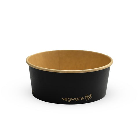 Vegware 24oz/750ml round black paper food container, 150-Series - 300pk