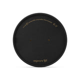 Black compostable lid with Vegware logo on a white background