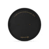 Black compostable lid with Vegware logo on a white background