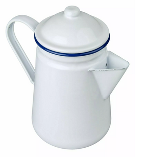 White enamel coffee pot