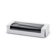 A white rectangular paperboard sushi box with a clear window.