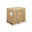 Cardboard box on a pallet with Tiki Packaging branding.