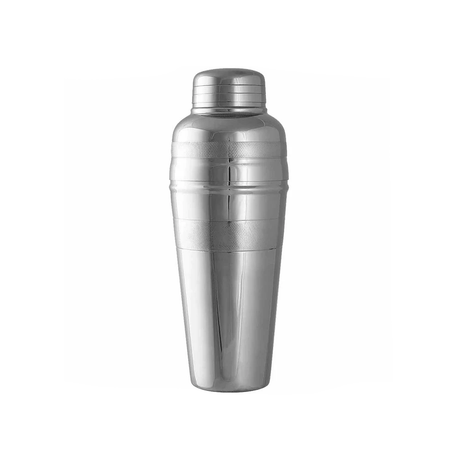 A three-piece silver cocktail shaker set with decorative knurled bands from urban Bar
