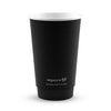 Black paper cup with 'vegware' branding on a white background