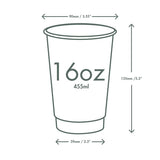 Measurement chart of a 16oz cup with dimensions labeled.