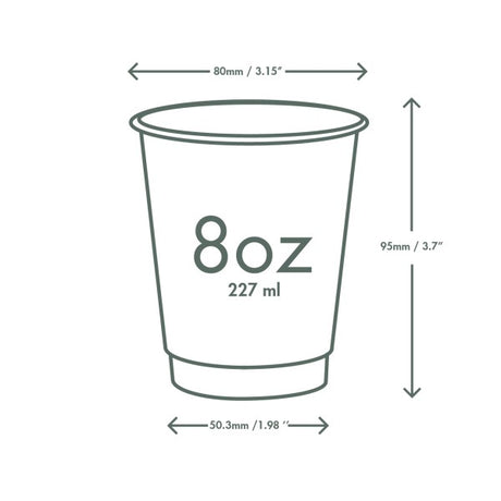 8 oz cup with dimensions labeled on a white background