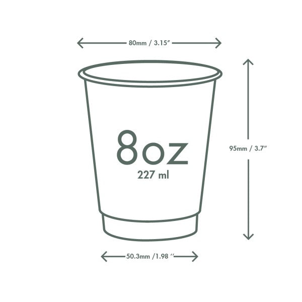 8 oz cup with dimensions labeled on a white background