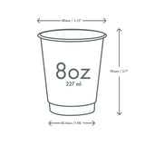 8 oz cup with dimensions labeled on a white background
