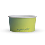 Green paper bowl with white rim on a white background, featuring the Vegware logo.