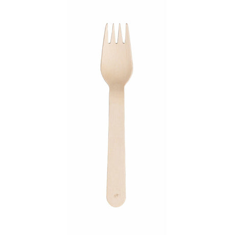 A single beige wooden fork against a white background.