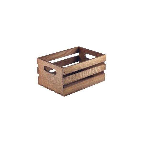 Genware Dark Rustic Wooden Crate 21.5x15x10.8cm- Pack 1