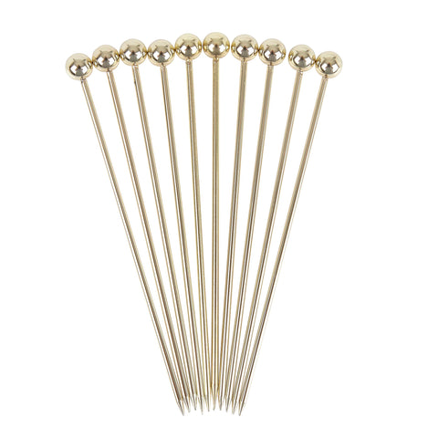 Gold Plated Ball Cocktail Garnish Picks 10 pack