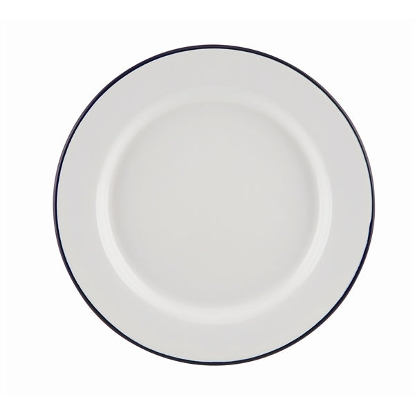 Enamel Wide Rim Plate White & Blue 20cm- Pack 1