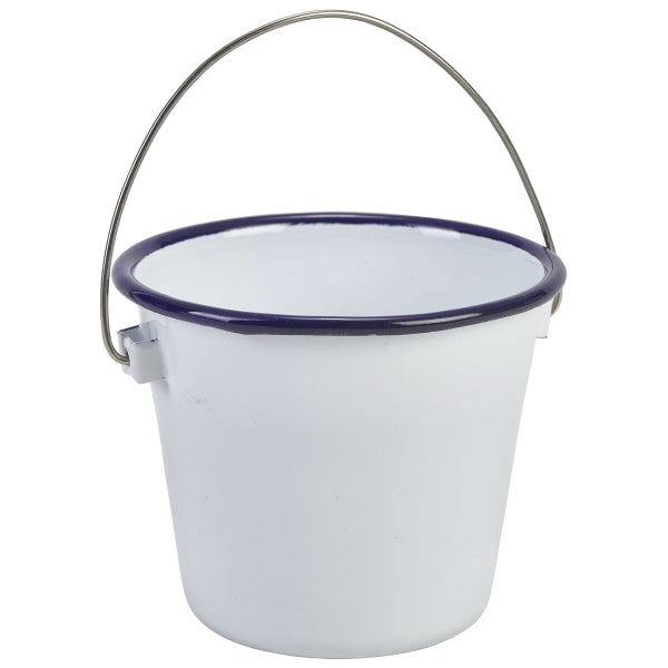 Enamel Bucket White with Blue Rim 10cm Diameter