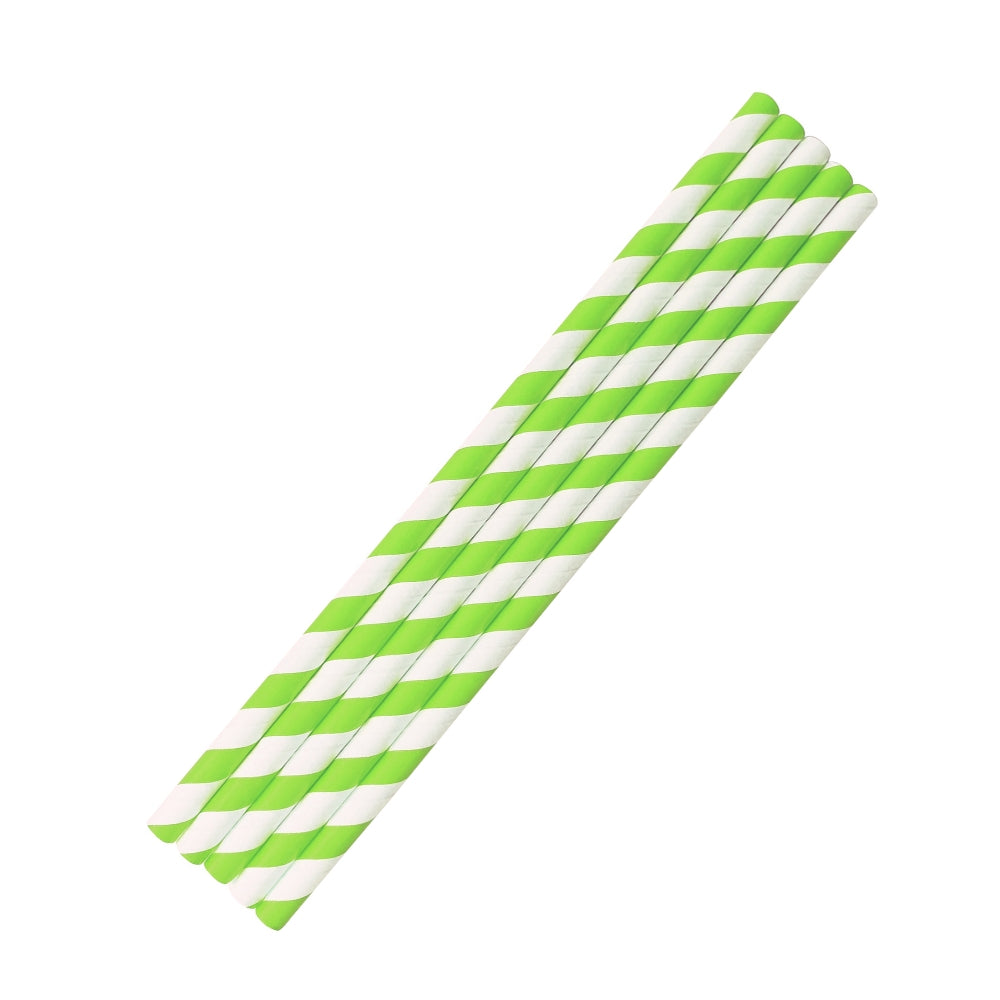 8" Green Striped Paper Smoothie Straws 250pk