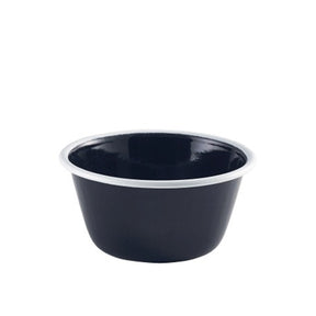 Enamel Deep Pie Dish Black with White Rim 12cm