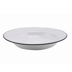 Enamel Soup Plate White Blue Rim 24cm