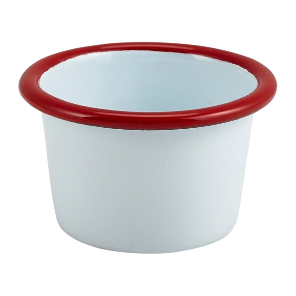 Enamel Ramekin White with Red Rim 7cm Dia 90ml
