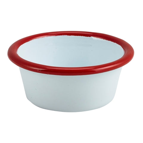 Enamel Ramekin White with Red Rim 8cm Dia 90ml/3.2oz