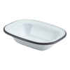 Enamel Rect. Pie Dish White with Grey Rim 16cm