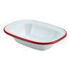 Enamel Rect. Pie Dish White with Red Rim 16cm